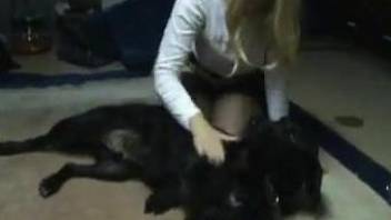 Sensual golden blondie in stockings sucks her black doggy's boner