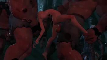 3D babe being group-fucked by orcs and others