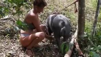 Outdoor fuck scene with a really horny zoophile